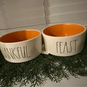 Rae Dunn Thankful Feast Dog Bowls - Orange and White